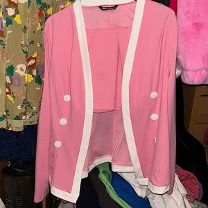 Pink Suit + Skirt Set with White Trim